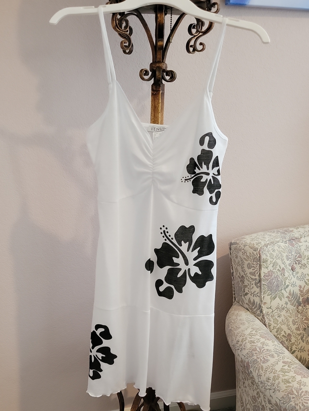 VENUS White Cover Up Dress with Black Floral Accents